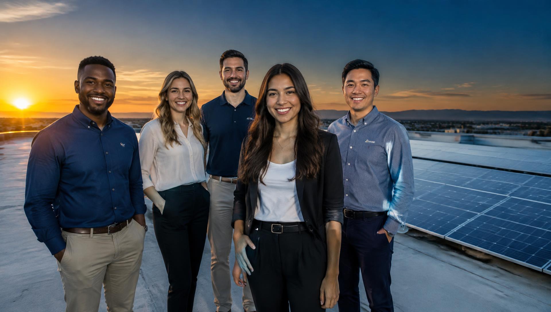 MCorliss LLC sales team on a rooftop with solar panels